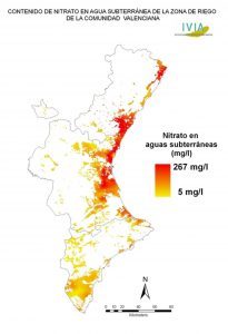 Mapa del contenido De Nitrato Aguas Subterraneas Comunidad Valenciana